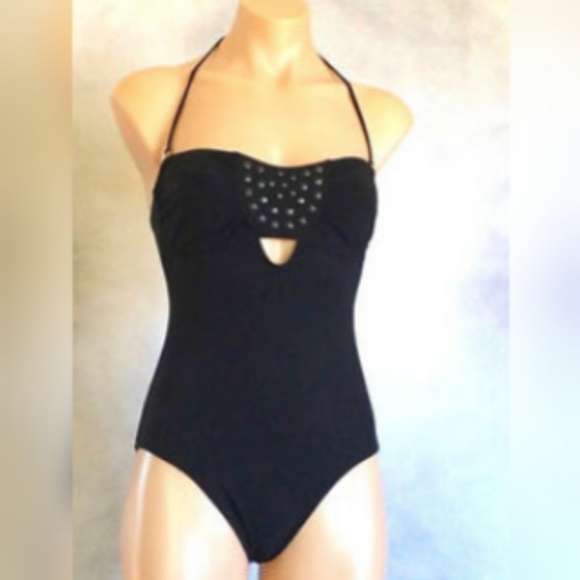 Red Carter One Piece Swimsuit Strapless Beads Size XS Black - Picture 2 of 13